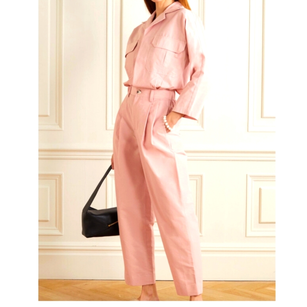 Cropped Cotton Blend Jumpsuit Powder Pink Size XL